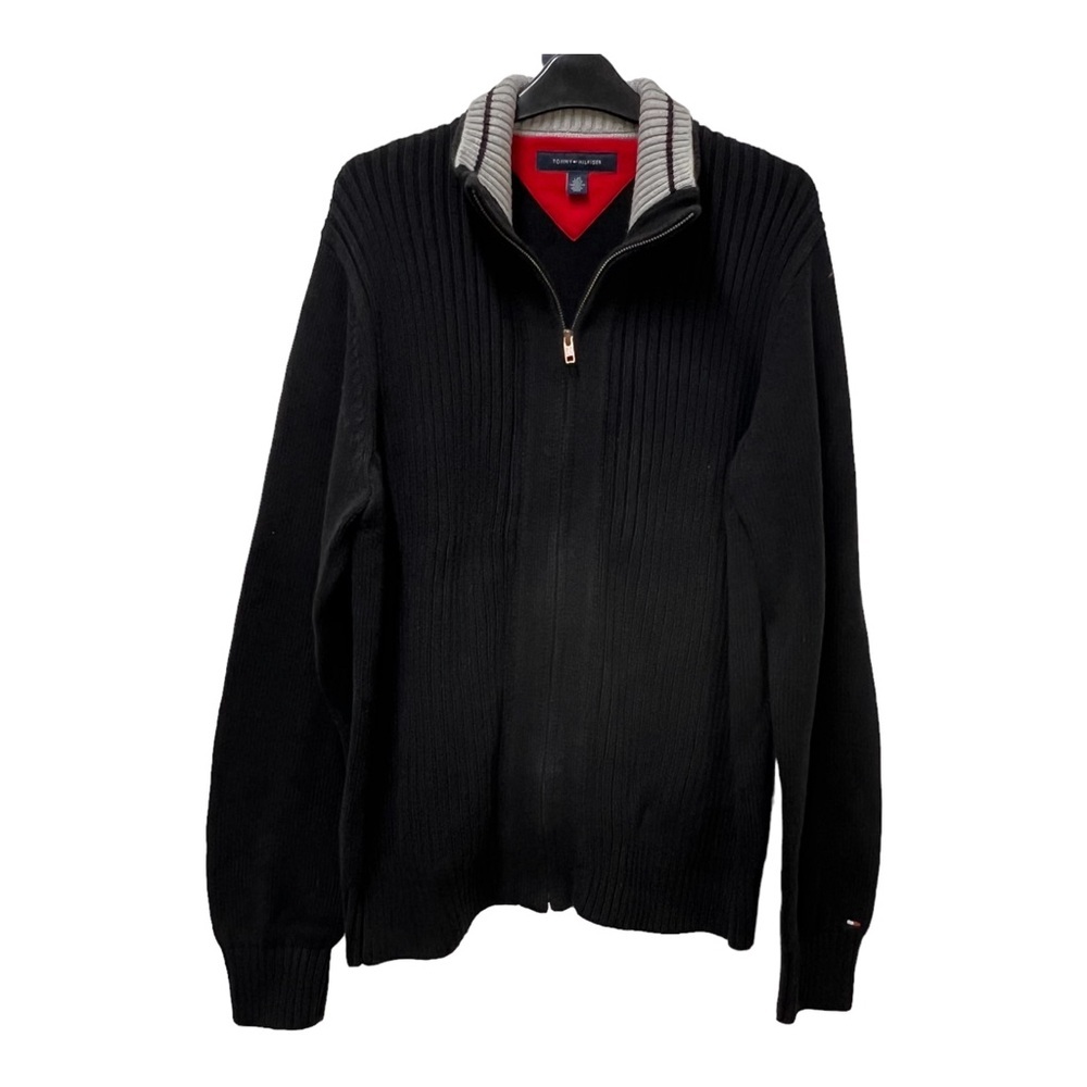 Tommy Hilfiger Men’s Full Zip Black Cardigan Sweater Size Large